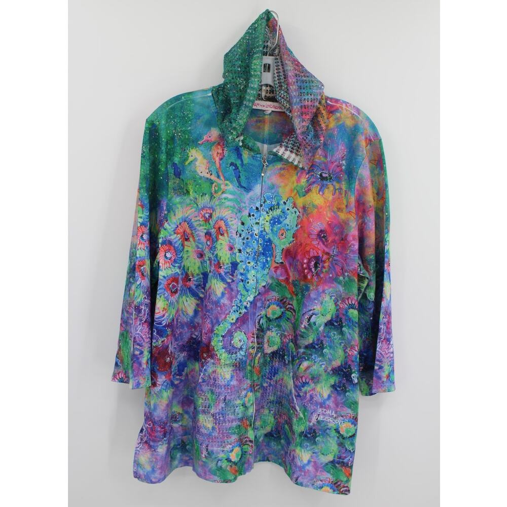 Leoma Lovegrove Womens XL Hooded Jacket Seahorse 3/4 Sleeve